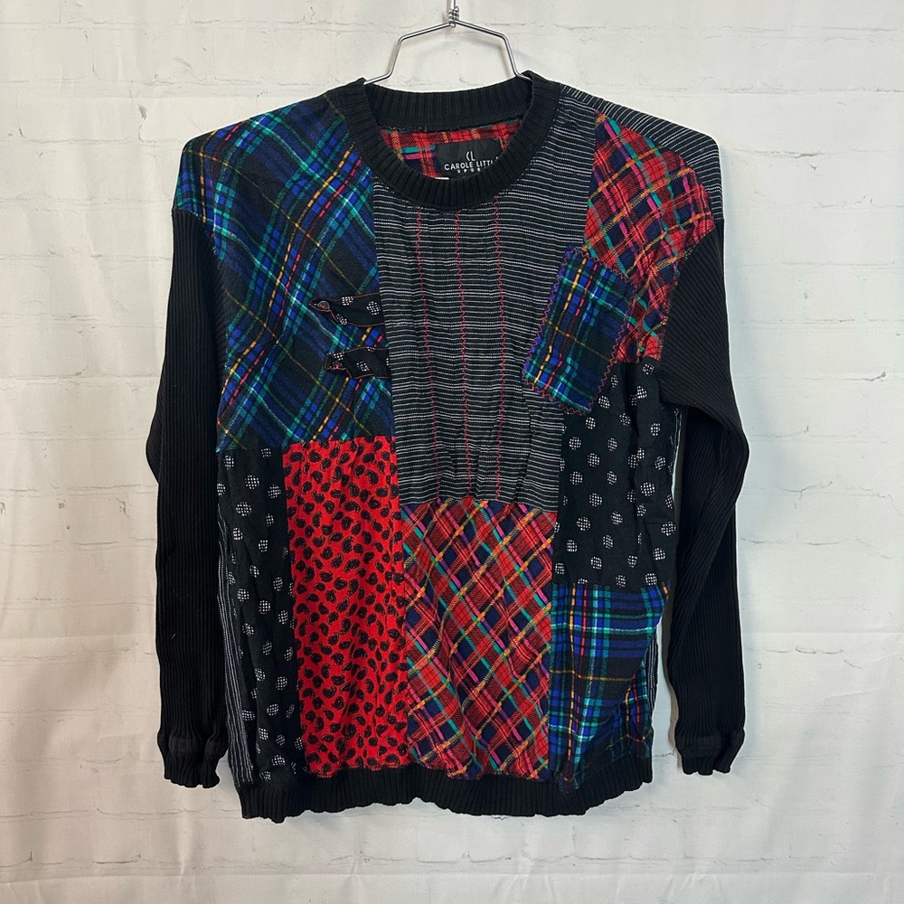 Carole Little Vintage Retro Patchwork Sweater Stripes Plaid Womens Size 10